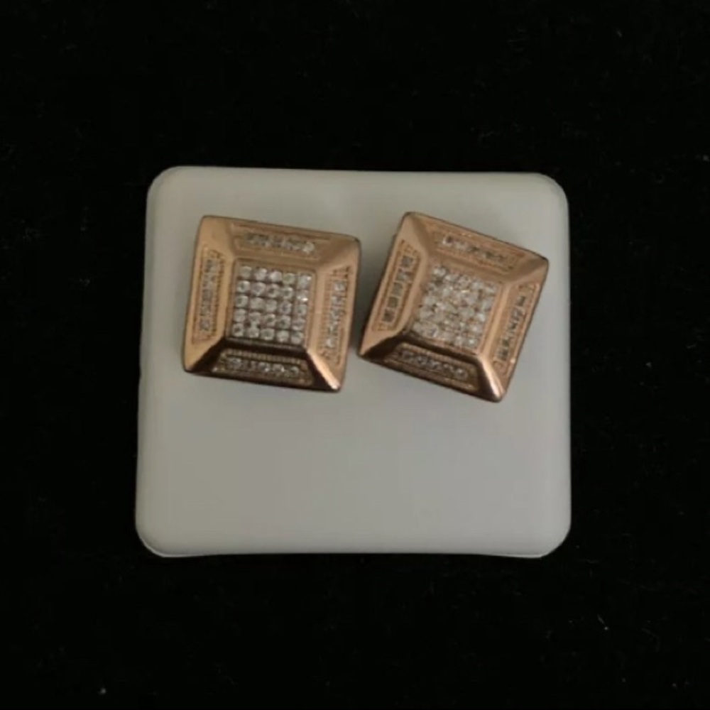 Rose Gold Plated Brass 13mm White Black Earrings